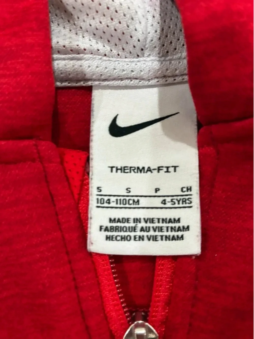 Nike red and black kids zip up hoodie with white swoosh